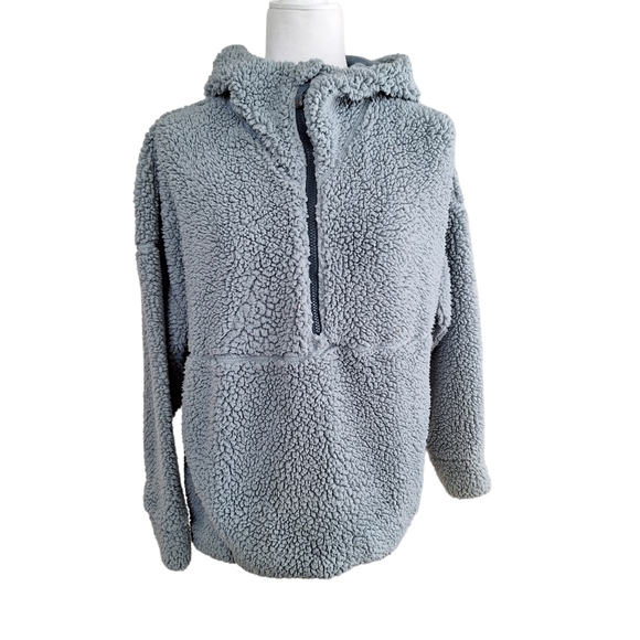 Prana Polar Escape Half Zip Sherpa Hooded Jacket Sweatshirt Light Blue szM - Picture 2 of 10